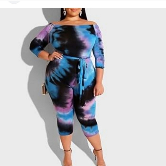 Nwot Boutique 5x true 3x tie dye jumpsuit with belt - Picture 1 of 4